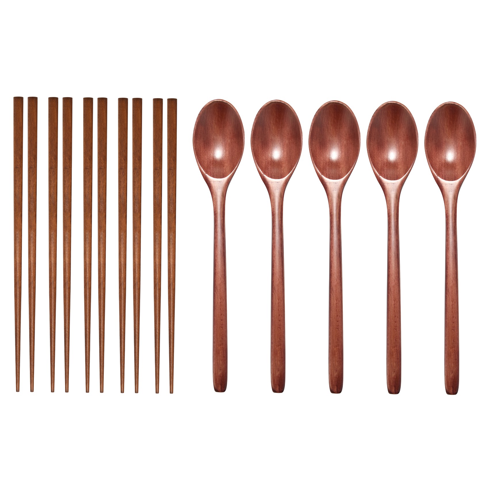 OUMERY Teak Wooden Spoons and Chopsticks Set, Non-Stick Spoons Soup-Teaspoon for Kitchen Cooking Utensil Tools