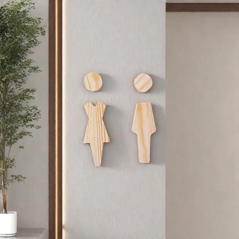 1 Pair Creative Solid Wood Toilet Sign Men's and Women's Self-adhesive WC Door Sign Durable Antique Restroom Sign Toilet Door Decoration
