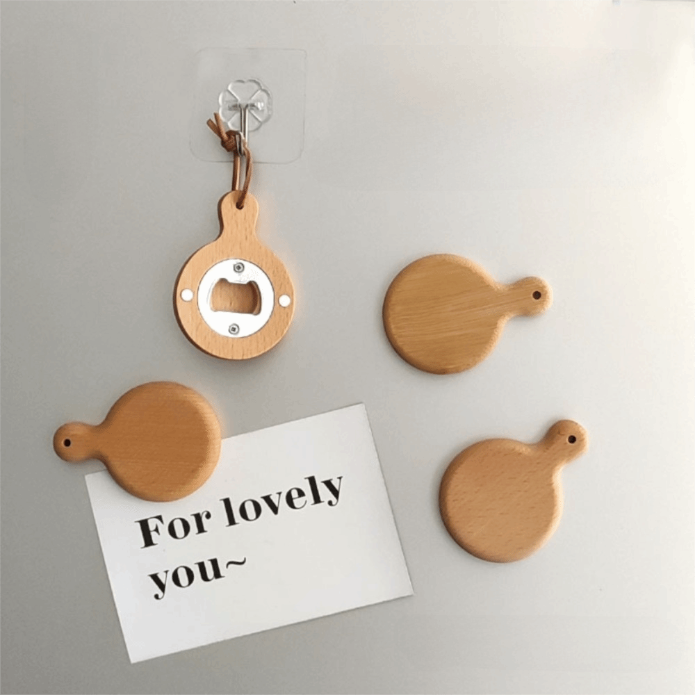 2 Piece Household Stainless Steel Wooden Bottle Opener Round Smooth-surfaced Fridge Magnet Square Mini Refrigerator Magnets Opener Party
