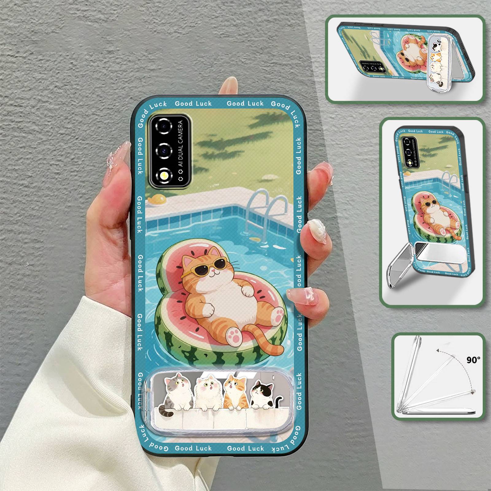 Kickstand Durable Phone Case For TCL T-Mobile Revvl V 2021/V 4G Anti-dust Shockproof Phone Holder Embroidery Waterproof