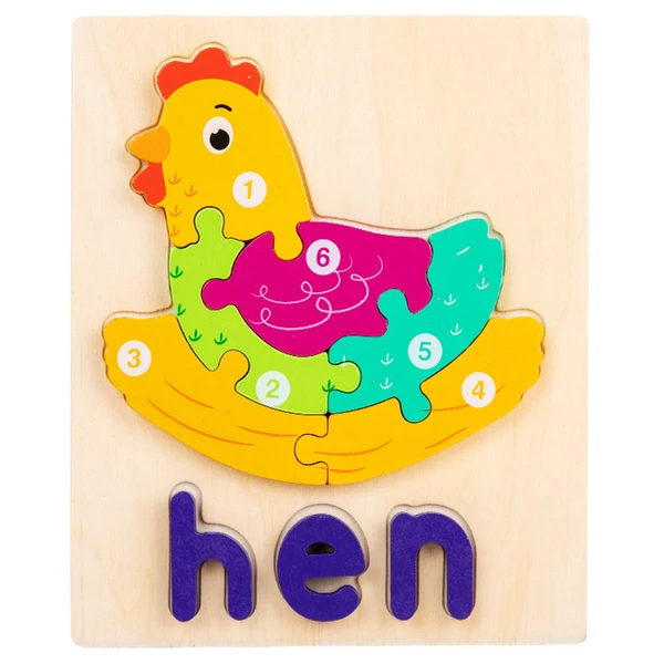 Colorful Wooden Dog Shaped Numerical Number with Animal Name Puzzle for Kids - 3D Montessori Early Learning & Educational Toys