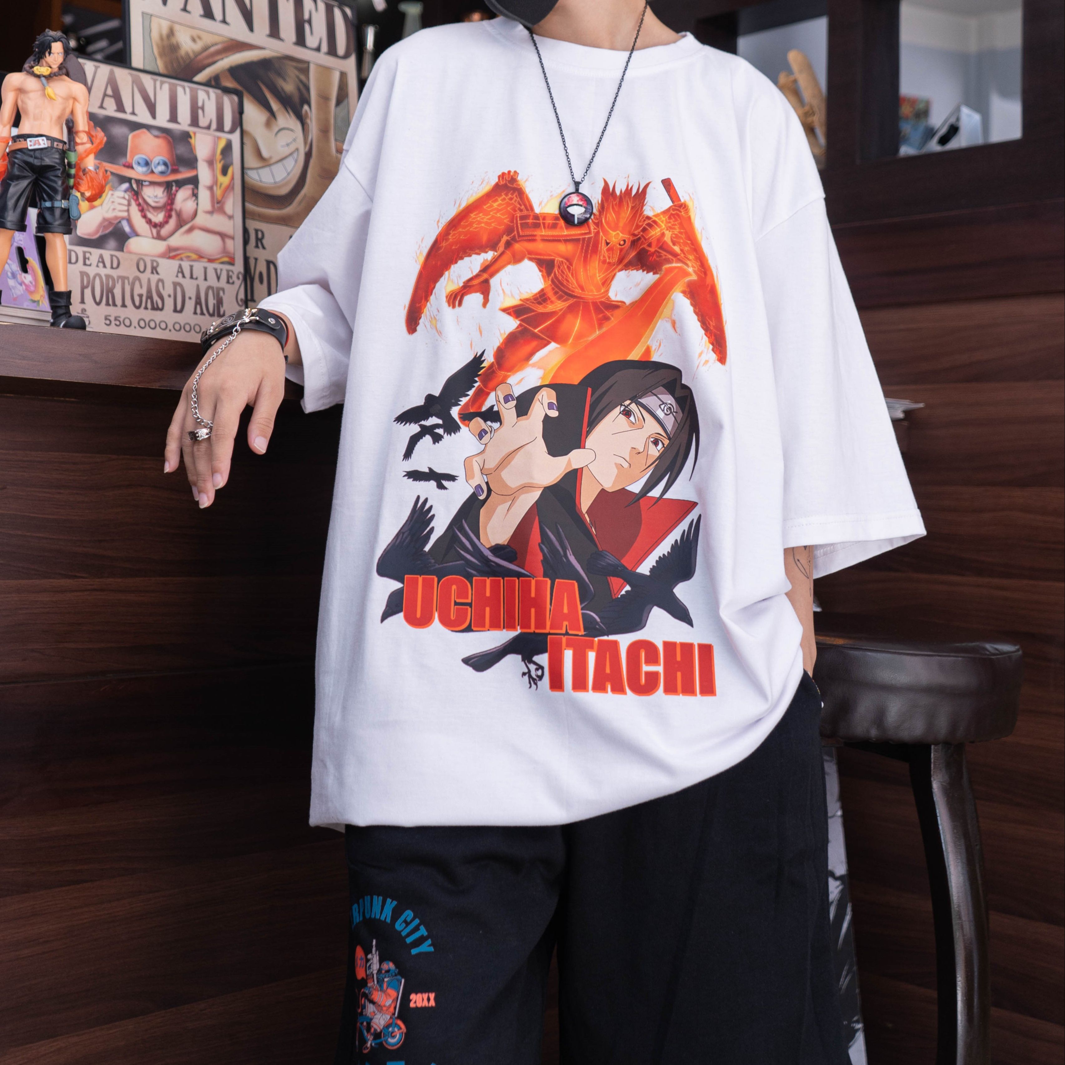 Uchiha Itachi Naruto Anime White Oversize Cotton Tshirt Unisex