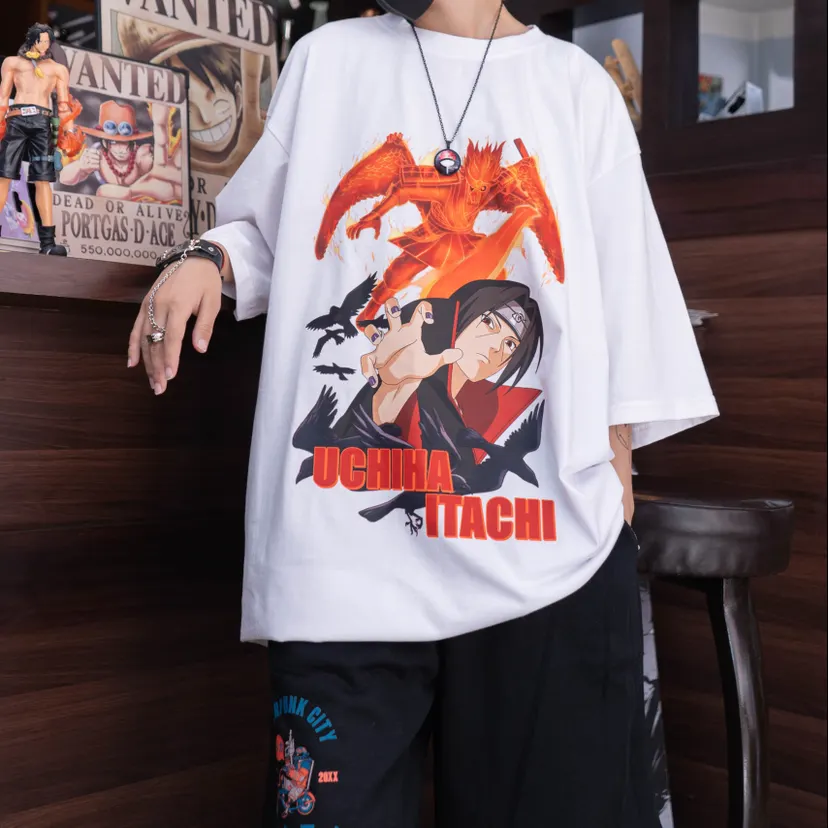 Uchiha Itachi Naruto Anime White Oversize Cotton Tshirt Unisex
