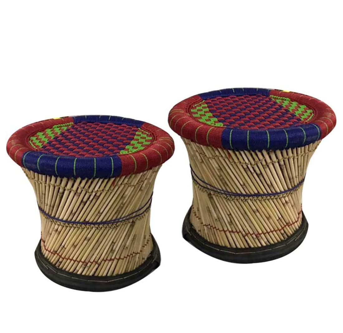 Handcrafted Mudha Stools Outdoor/Indoor(Set of 1) Large Size | Eco Friendly Handicraft Cane Bar Stool Mudda | Garden Stool Living Room Furniture Ascents Picnic Stool