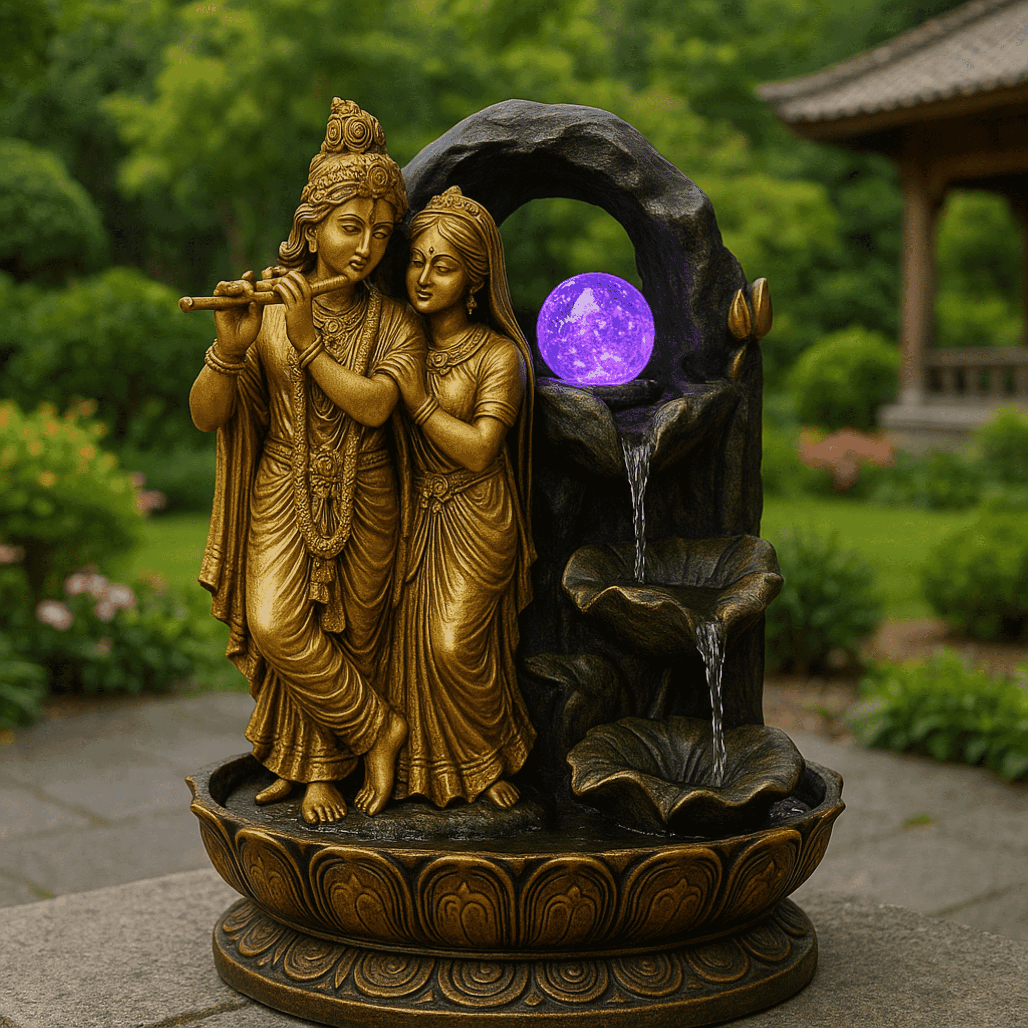 Radha Krishna Water Fountain | Home Decor Fountain | Indoor Water Fountain | Tabletop Fountain with LED Lights | Decorative Waterfall Fountain | Water Fountain with Motor Pump | Crystal Ball Fountain | Flow Control Water Feature |