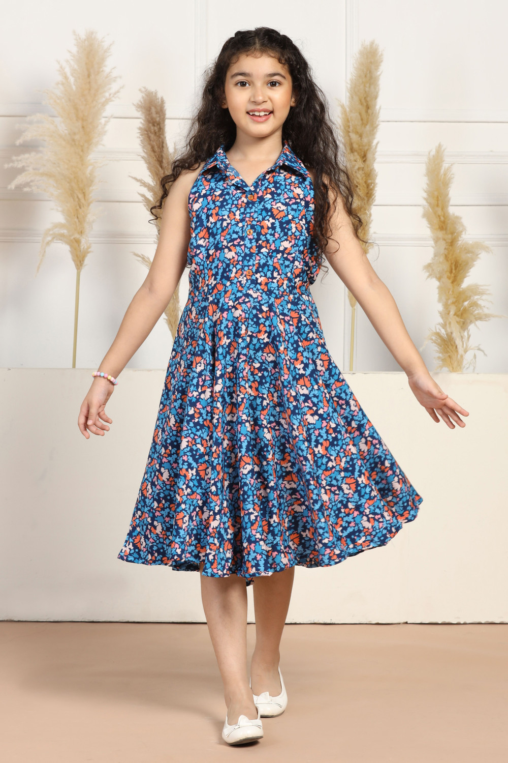 Fabdale Floral Printed Crepe Fit & Flare Maxi Dress | Elegant Casual Wear (SHTL-007)