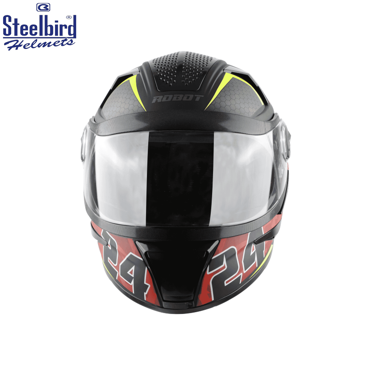 Steelbird SBH-17 Robot 24 Gloss Black Red with Dark Smoke Visor Full Face Motorcycle Helmet By Moto World Nepal