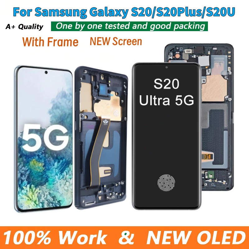HOT OLED For Samsung Galaxy S20 Ultra Lcd G988 with Frame Display Touch Screen Digitizer frontal S20 S20 Plus G980 G985 Replacement