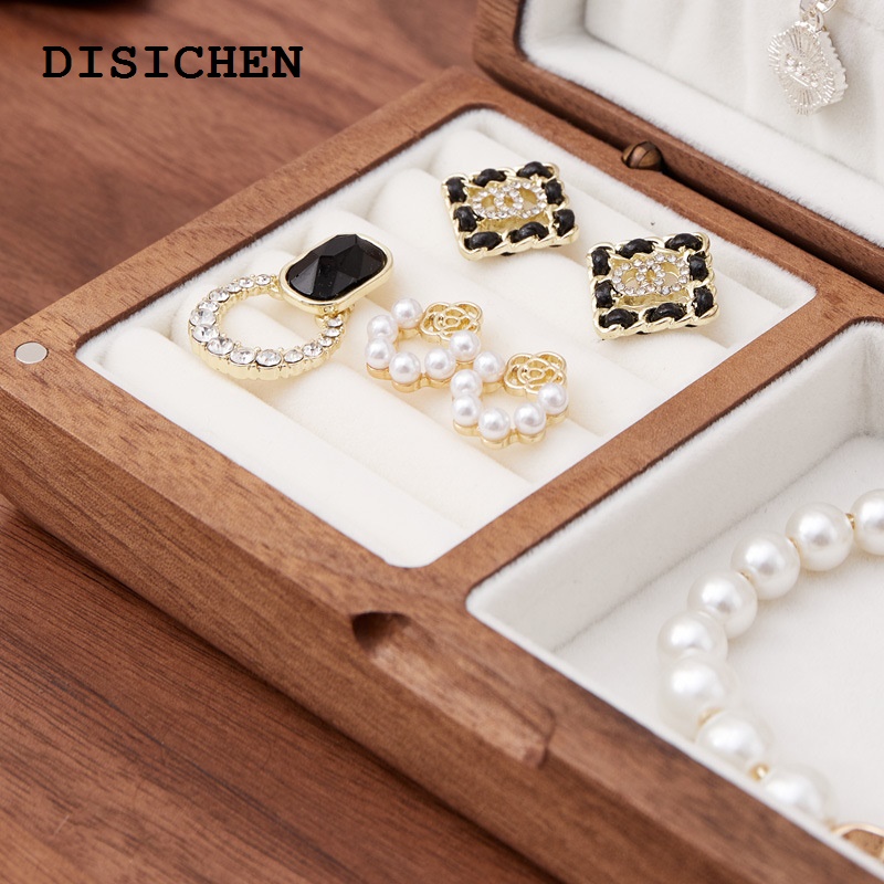 DISICHEN 2025 New Jewellery storage Solid wood jewelry box, black walnut wood vintage small thin portable gold jewelry ring storage box high-end
