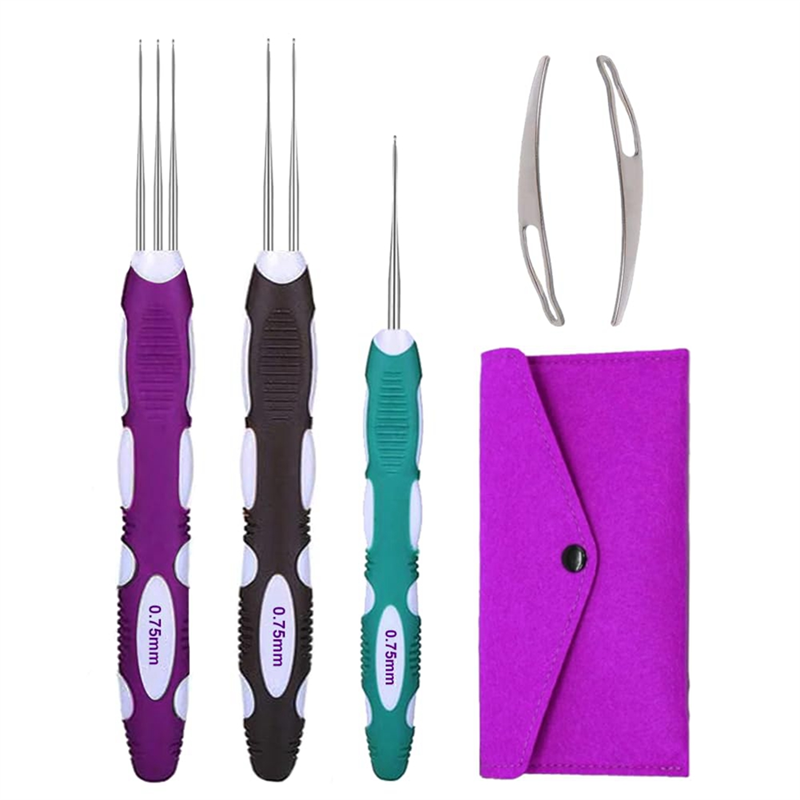 Hair Crochet Hooks Dreadlock Crochet with Ergonomic Handle, 3Pcs Hair Braid Craft 0.75mm