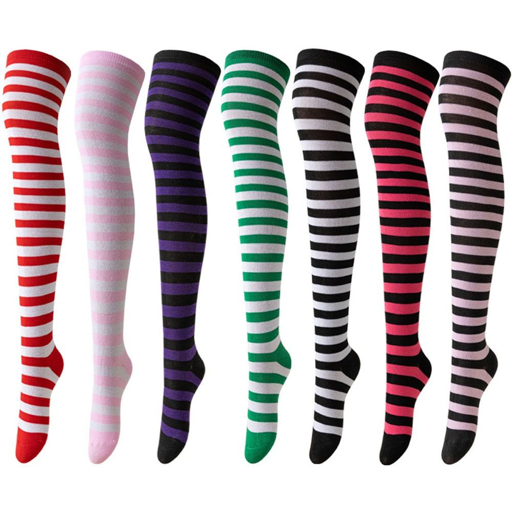 Cosplay Accessories Keep Warm Colorful Striped Stockings Absorb Sweat Soft Over Knee Socks Cute Striped Long Socks Xmas