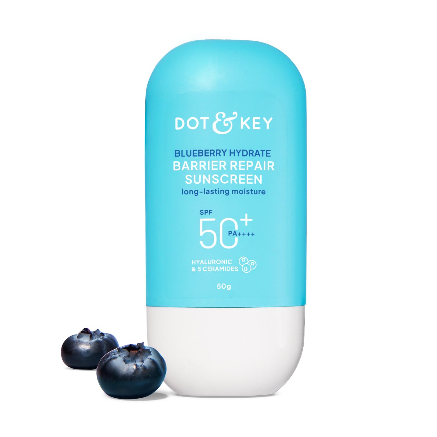 Dot & Keey Blueberry Hydrate Barrier Repair Sunscreen Spf 50+,Pa++++|For Dry&Sensitive Skin|Non - Greasy Finish|No White Cast|Uv & Blue Light Protection|Broad Spectrum|For Women&Men|50G
