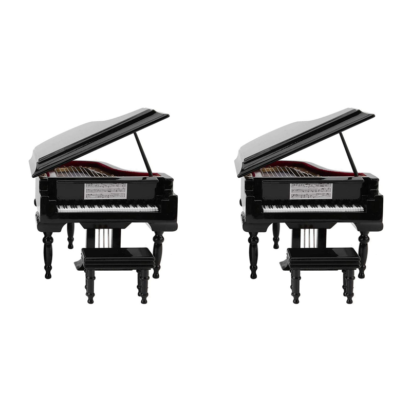 FORIDE 2X Miniature Grand Piano Model Kit Musical Instrument with Chair,for Home Office Decoration(Black, Without Music) Small