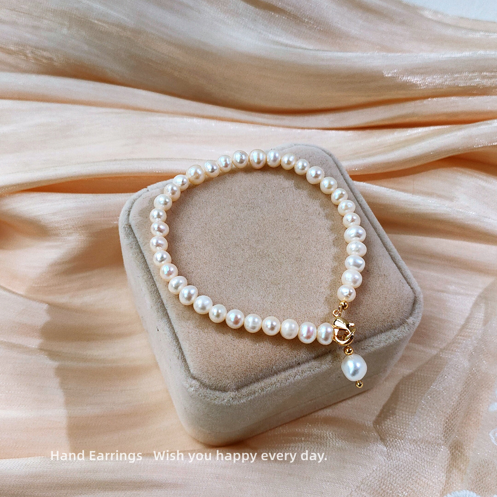 【Mega Sale】Bright Eyes Vintage Style Natural Pearl Plated 14K Gold Simple Super Fairy Beautiful Noble Bracelet Women's Bracelet