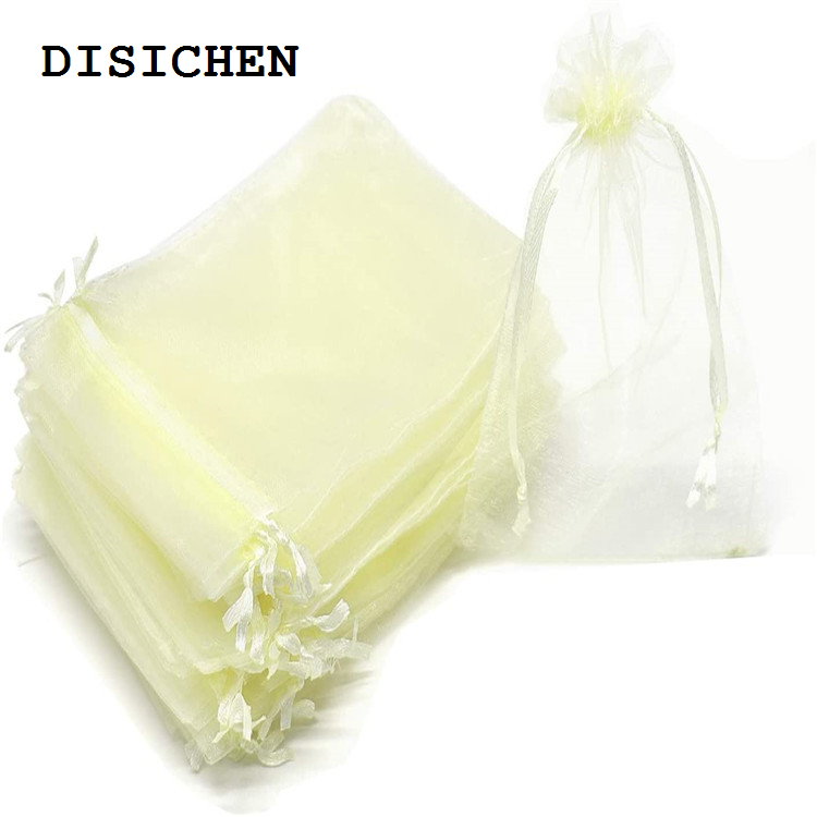 DISICHEN Profesional 50pcs Sheer Transparent Chiffon Organza Bags Christmas Halloween Wedding Birthday Party Candy Gift Boxes Jewelry Packaging Bags