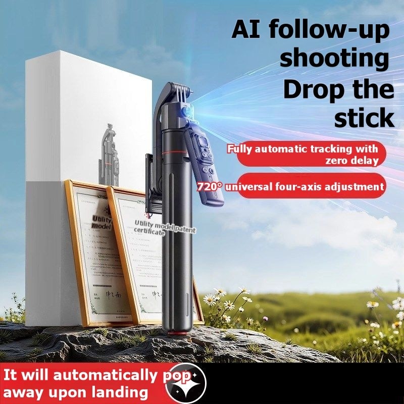 AI Powered Tracking Selfie Stick Tripod in Aluminum-for Bluetooth Compatible, Works Without Lighting