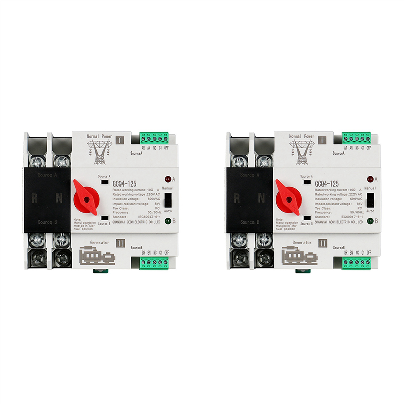 JINMY 2X Single Phase Din Rail ATS 220V PC Dual Power Automatic Transfer Switch 2P 100A Household Power Transfer Switch