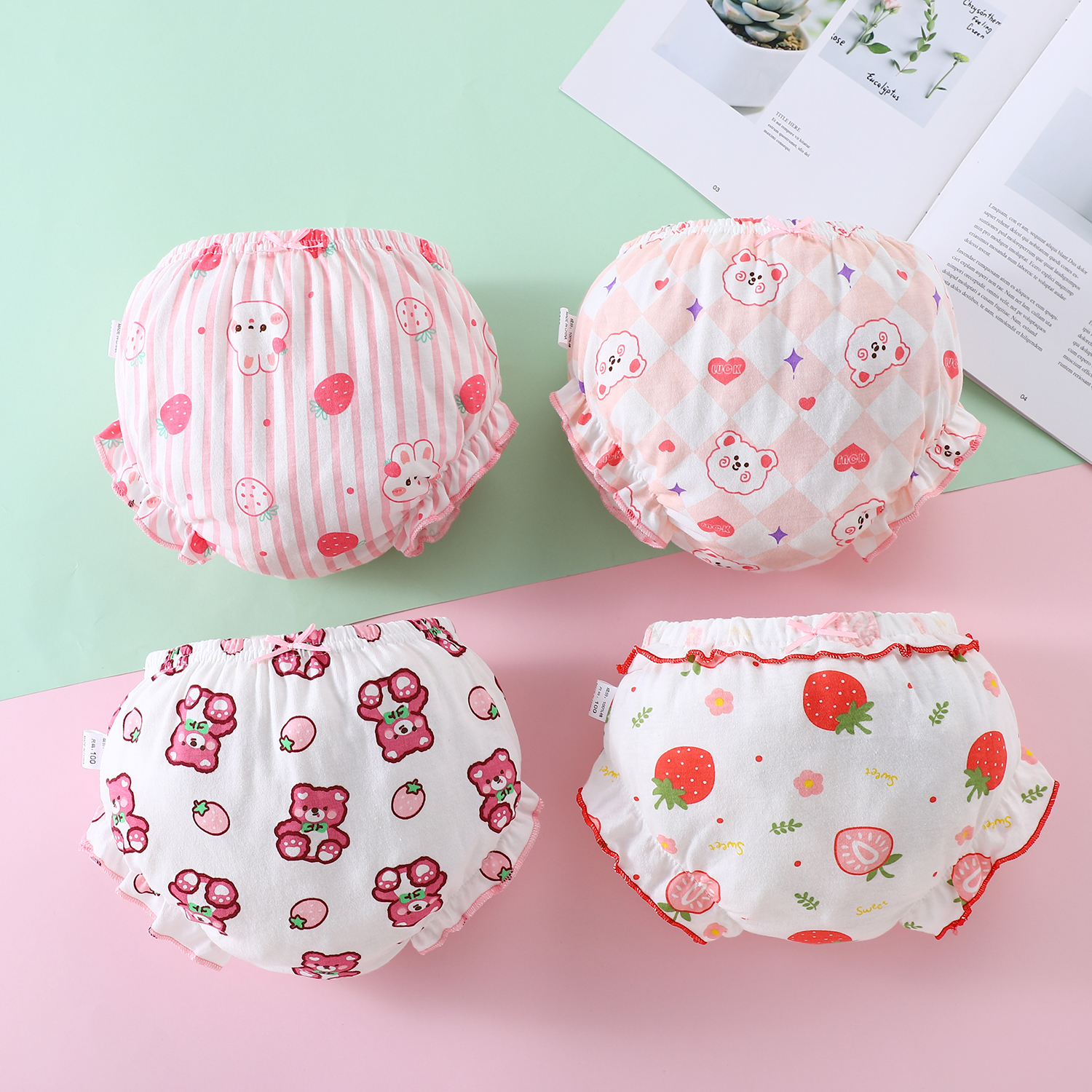 4Pcs/Set New Four Seasons Wearable Summer Cute Print Baby Underwear Children's Shorts 100% Cotton Little Bear 0-4Y Outwear Pants