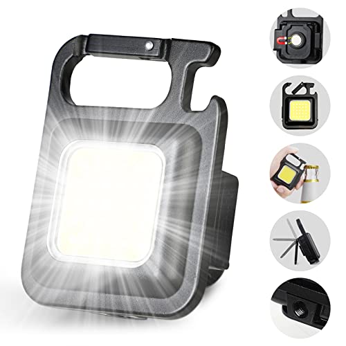 USB Rechargeable LED Mini Cob Keychain Flashlight High Bright 3 Light Modes with Folding Bracket