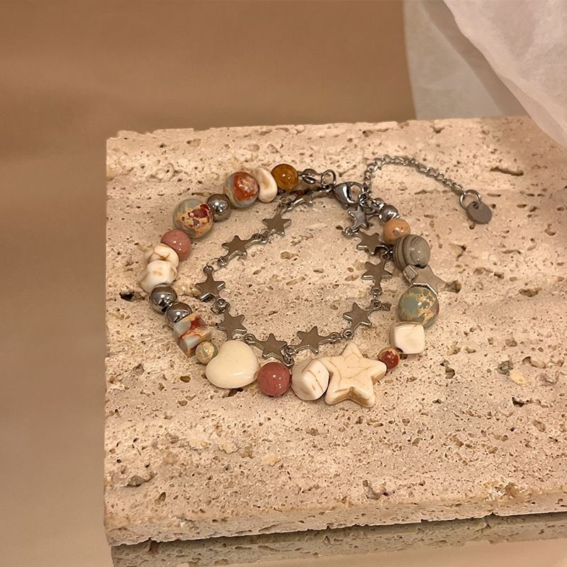 【Mega Sale】New Chinese Neptune Bracelet Women's Light Niche Double-layer Star Moon Universe Natural Stone Bracelet