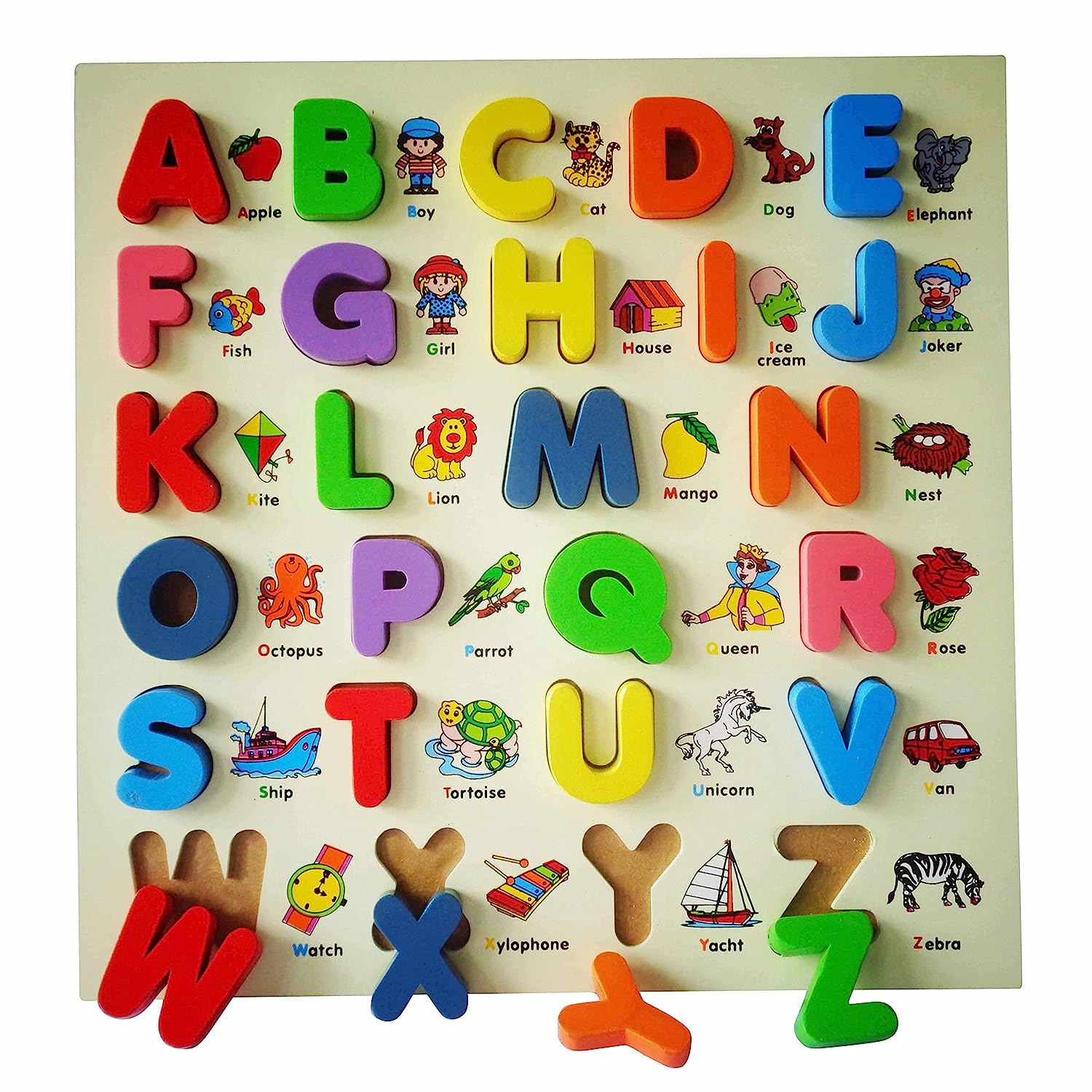 Wooden English 3D Alphabets Blocks With Objects For Kids, Alphabets For Kids Puzzles Learning Educational Montosseri Toy