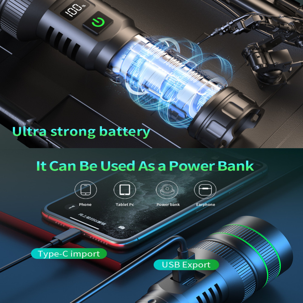 Sales promotion New Powerful Super Long Range LED Flashlight Type-C Charging Strong Light Tactical Torch Lamp Outdoor Camping Lantern Waterproof
