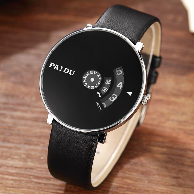 PAIDU Watch Unisex Watch Black Metal Strap Wrist Analog Black Dial Watch