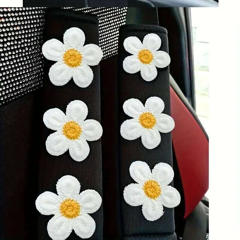 2 Pieces of Shoulder Knitted Flower Seat Belt Protectors, Car Interior Accessories, Universal