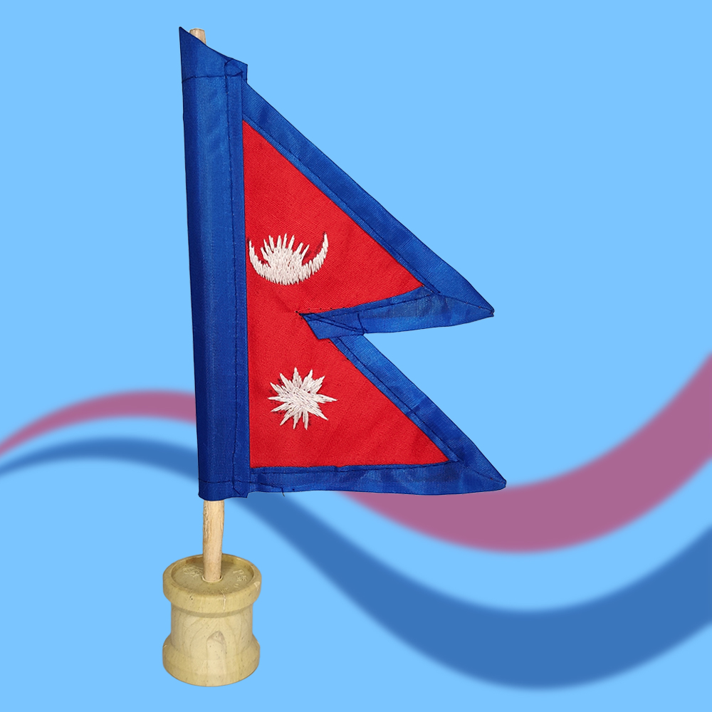 Wooden Flag Of Nepal Table Stand