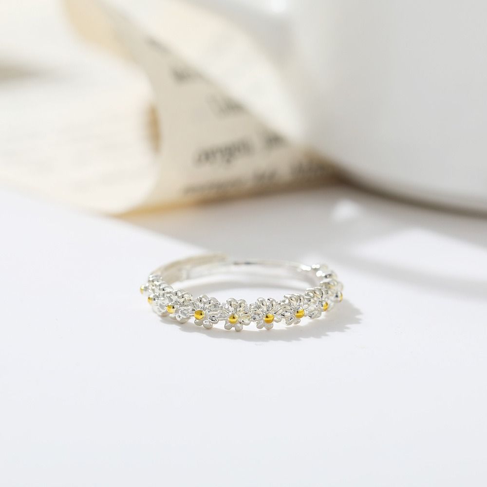 1pcs Stylish Daisy Flower Design Daisy Ring Silver Adjustable Flower Jewelry Alloy Material Open Ring Teen