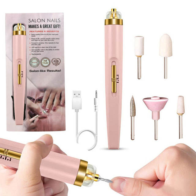 Bizzy 5-in-1 Rechargeable Electric Nail Drill Machine Pedicure Kit - Professional Nail Art Tool Set with Grinding Acrylic Art Bits, Gel Remover, Manicure Pedicure Kit, Flawless Salon Nail Pro Milling Cutters Manicure Pen Shape