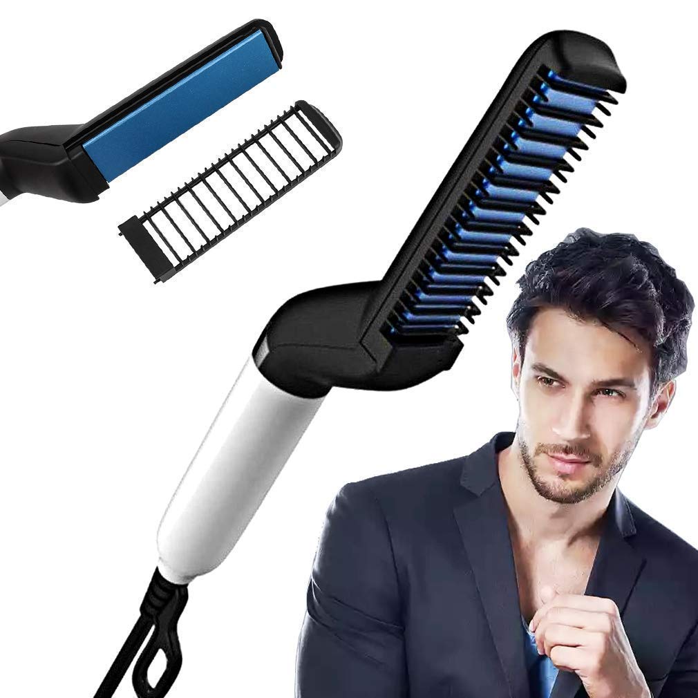 Electric Hair Iron Brush Comb Straightening Combs Men Beard Hair Straight & Curly Styling Tool