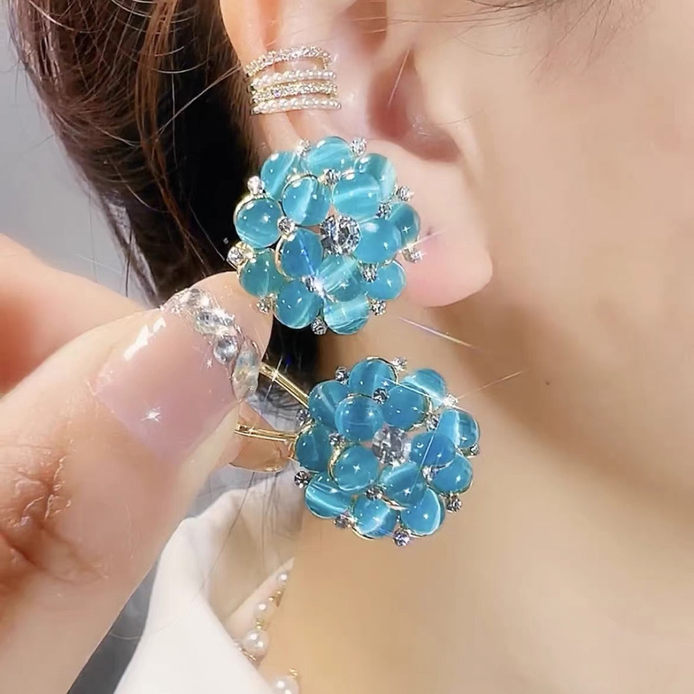 【Trendy designs】New hemispherical sky blue eye stone ear women's retro color earrings exquisite small jewelry