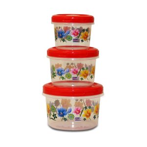 KPS Set of 3 Printed Mini Plastic Container Jar Canister Airtight Leakproof Travel Friendly Portable
