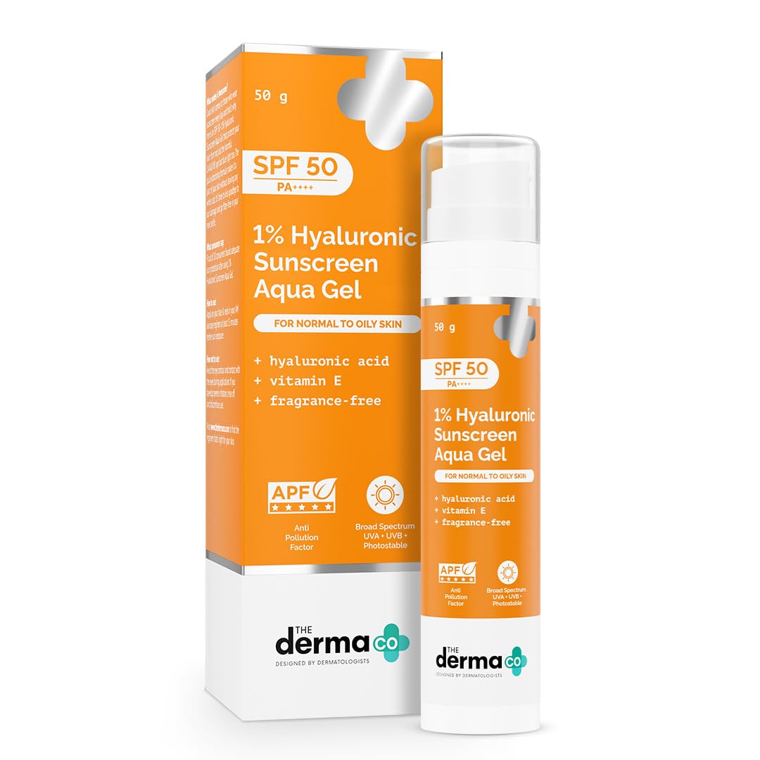 The Derma Co 1% Hyaluronic Sunscreen SPF 50 Aqua Gel, PA++++, Broad Spectrum & Blue Light Protection (50G)