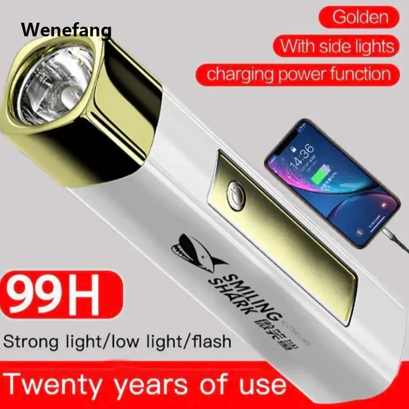 Wenefang Smiling Shark Strong Light Flashlight Waterproof Side Light Power Luxury Bank Mini Portable Remote Flashlight Outdoor Hiking Camping