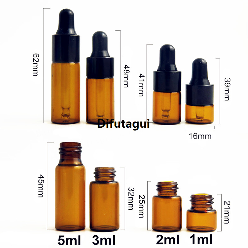 Difutagui Mini Born 10pcs/Pack 1ml 2ml 3ml 5ml Amber Glass Dropper Bottle EmptyLuxury Portable Essential Oils Bottles Dropper Refillable Clear Glass Vials