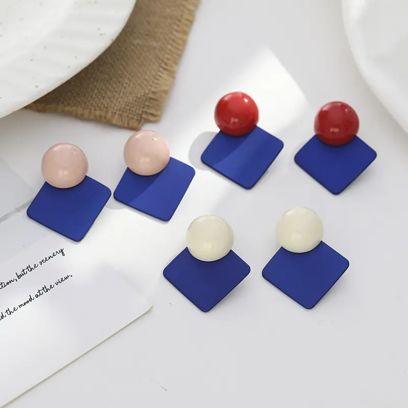 【Mega Sale】925 Silver Color Earrings Blue Acrylic Ear Women's Resin Ear Jewelry High-grade Vintage