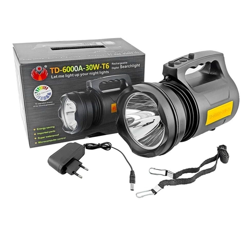 TD-6000A-30W-T6 Torchlight Rechargeable Digital Searchlight Emergency Light- Torch Light