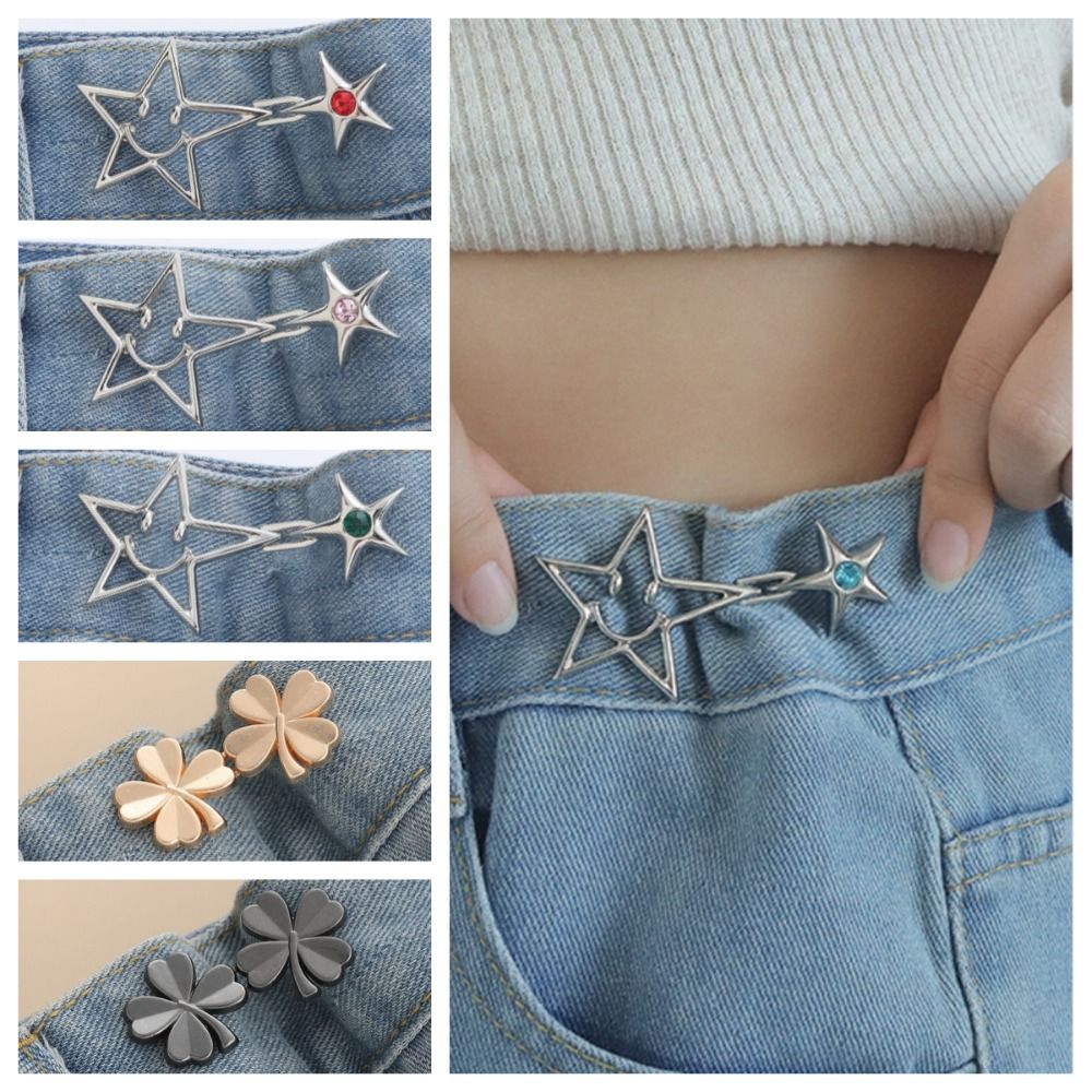 Trendy Alloy Star Pants Button Tightener Waist Buckle Adjustable Jean Fit Tighten Buckles Bronze Jean Buttons for Loose Jeans Jeans