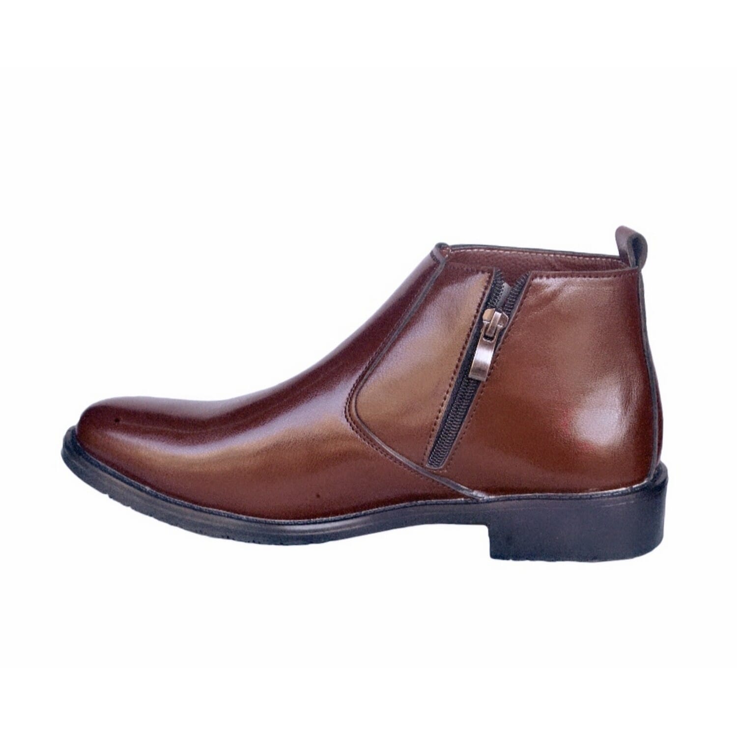 Zip Brown Leather Ankle Boots For Men