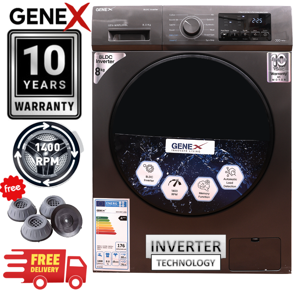 10 kg washing machine Genex Fully automatic Genex - Bldc inverter 1400 rpm