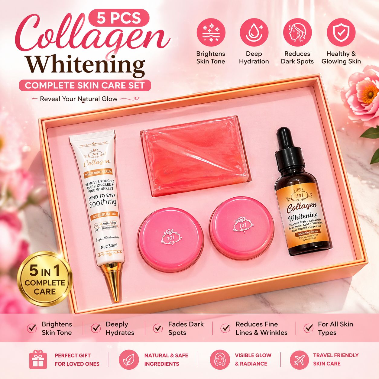 100% Original Collagen Facial Skincare Series 5-in-1 - Daily Glow & Perfect Gift