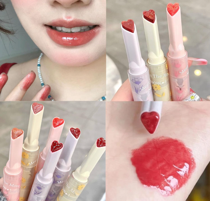 1 Piece Cute Matte Jelly Lipstick & Lip Oil Set - Hydrating Heart-Shaped Lip Gloss with Mirror Finish, Highly Pigmented Longwear Lip Stain & Lip Glaze for Luscious Lips
