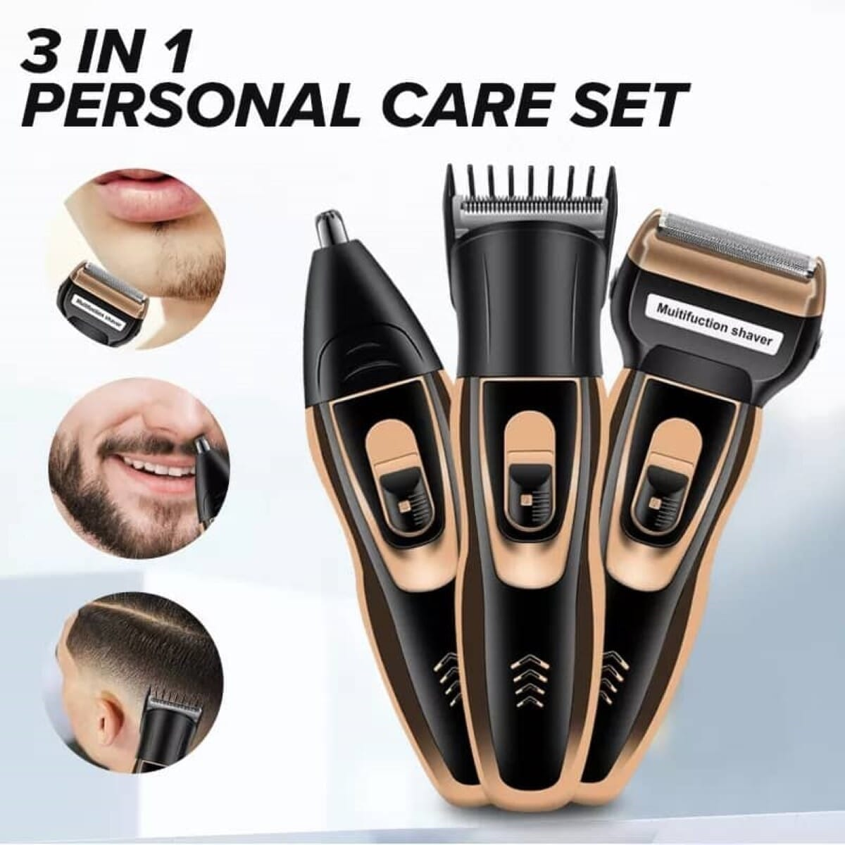 Bulk Bazaar Premium Trimmers | GEEMY GM-595 Rechargeable 3-In-1 Electric Trimmer for Men | Beard Trimmer | Hair Trimmer | Nose & Ear Hair Trimmer | Cordless Grooming Kit with Stainless Steel Blades
