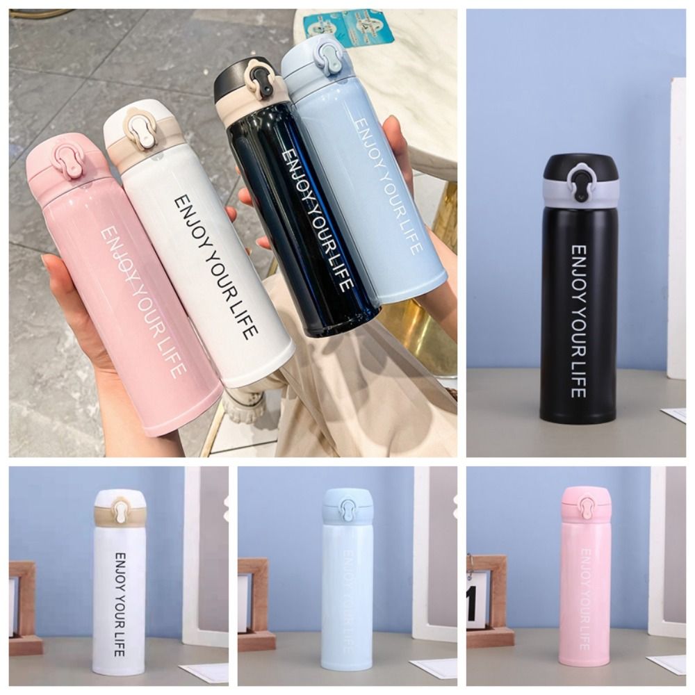 Creative 304 Stainless Steel 350/500ML Bounce Lid Water Bottle Insulated Leak Proof Stainless Steel 304 Thermos Mug Container 350/500ML Stainless Steel Vacuum Flask Cup Children Girls Boy