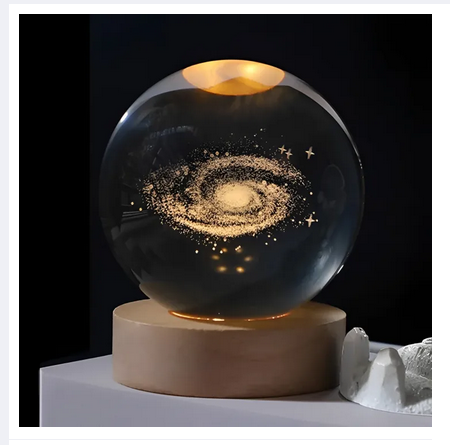 3D Crystal Ball LED Table Lamp with Wooden Base - 6cm | Home Decoration Items For Bedroom