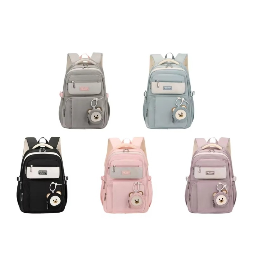 Cute Large Capacity School Bags Lightweight with Pendant Students Backpack Waterproof Oxford Cloth Rucksack Bagpack for Girls and Boys