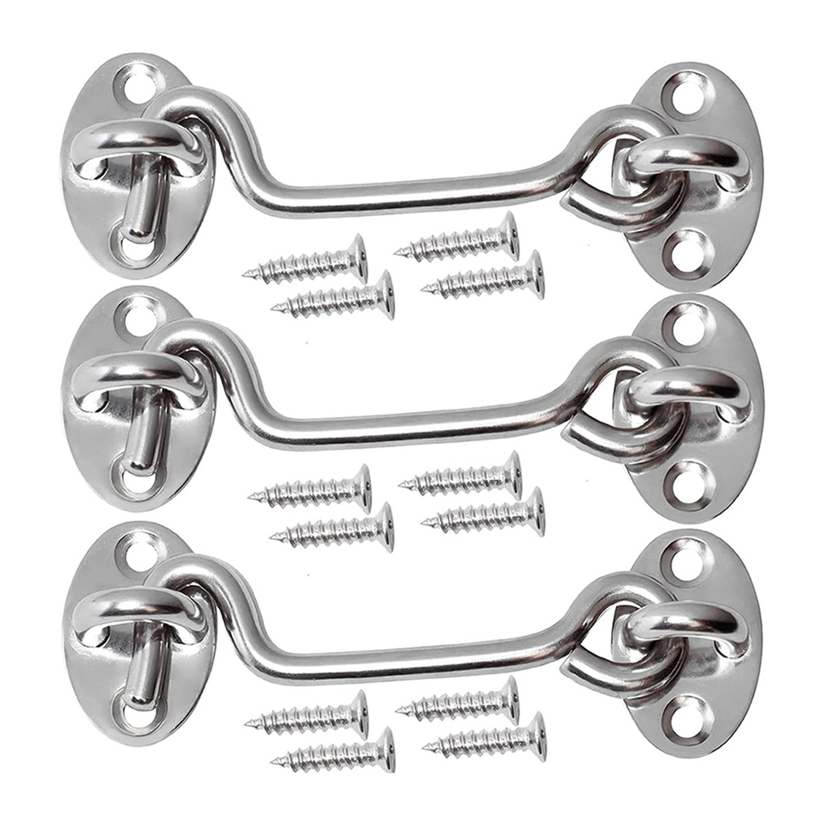 OYPFXMI 3Pcs Barn Door Latch Door Lock Hardware,4-Inch Sliding Door Lock Eye Hook Latch with Screws,Stainless Steel Gate Latch B