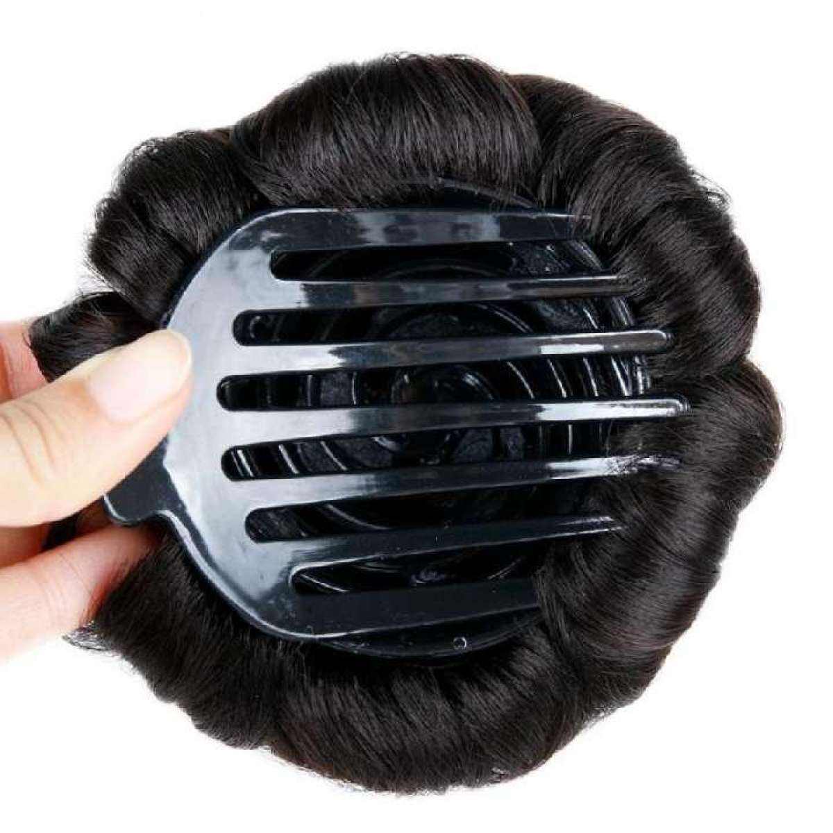 Flowers Bud Design Hair Extension Bun Bands With Insert Comb Clip For Women ( Black )
